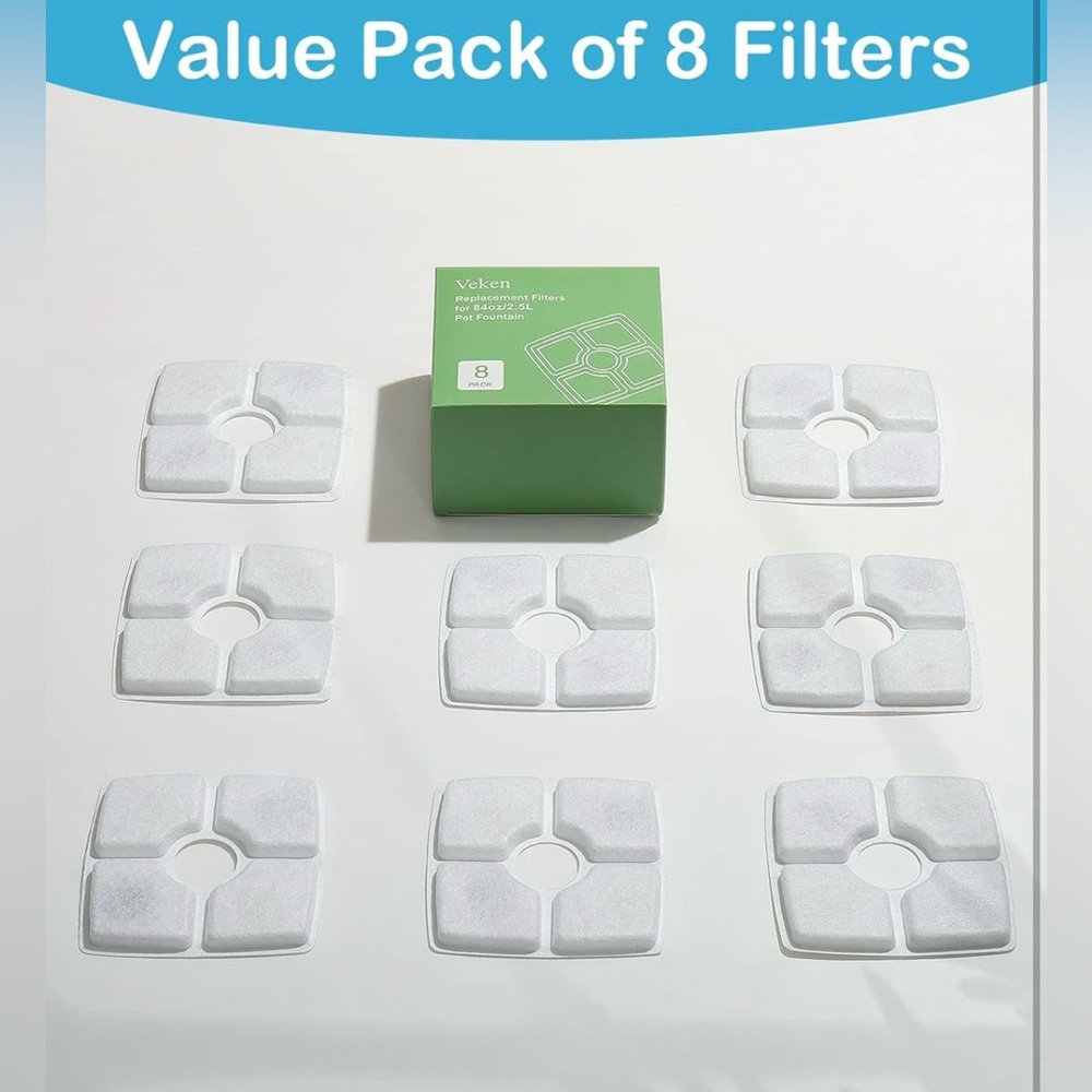 Veken 8 Pack Replacement Filters for 84oz/2.5L Automatic Pet Fountain Dispenser
